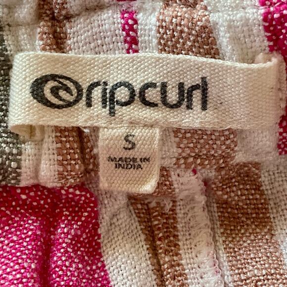 Rip Curl Pink Tan Striped Paper Bag Waist High Rise Shorts SM Summer Casual Boho - Picture 7 of 9